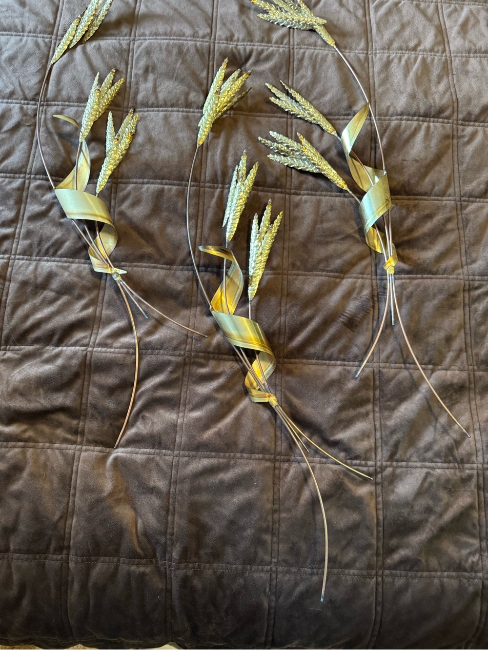 Decorative Gold Wheat Spray Set - Metallic Ribbon Accents